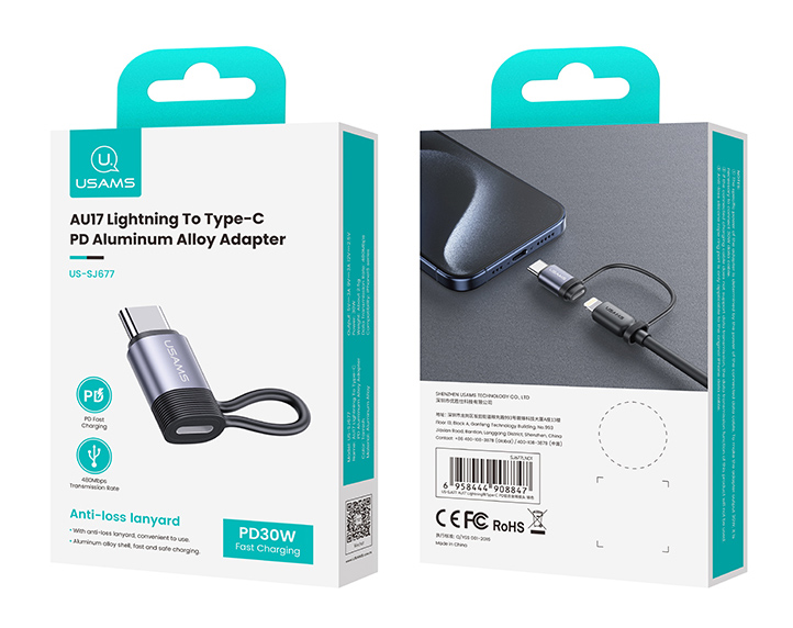 USAMS αντάπτορας USB-C σε Lightning US-SJ677, 30W, 480Mbps, γκρι