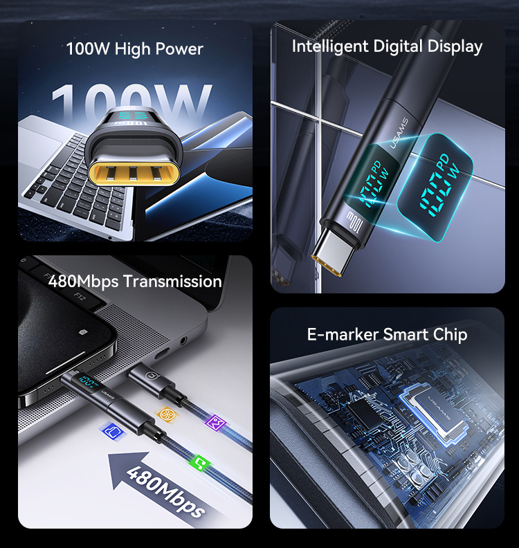USAMS αντάπτορας USB-C US-SJ682 με οθόνη, 100W, γκρι