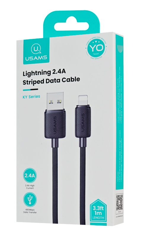 USAMS καλώδιο Lightning σε USB US-SJ689, 12W, 480Mbps, 1m, μαύρο