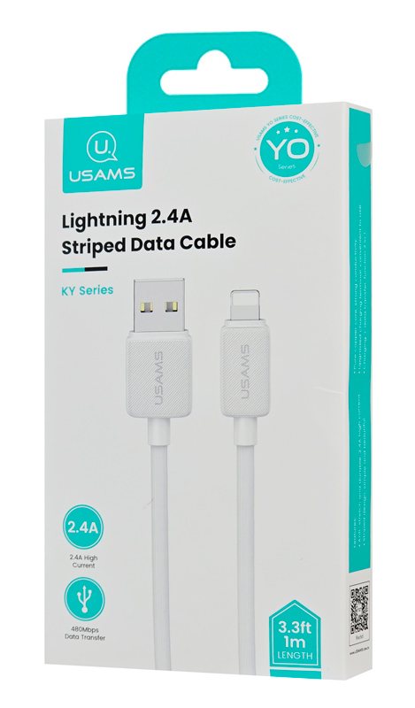 USAMS καλώδιο Lightning σε USB US-SJ689, 12W, 480Mbps, 1m, λευκό