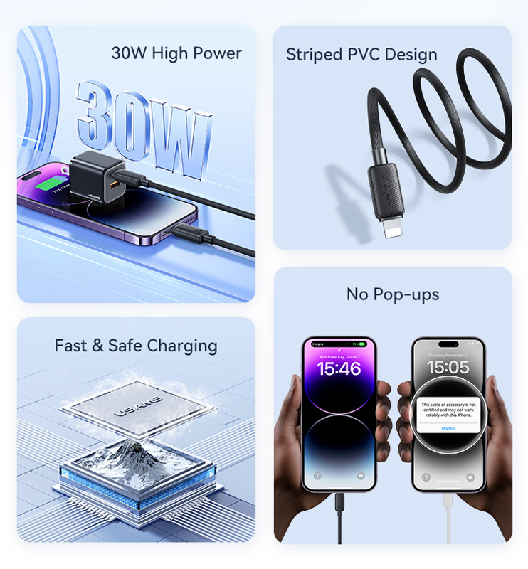 USAMS καλώδιο Lightning σε USB-C US-SJ692, 30W, 480Mbps, 1m, λευκό