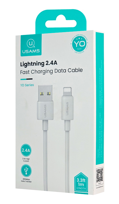 USAMS καλώδιο Lightning σε USB US-SJ709, 12W, 480Mbps, 1m, λευκό