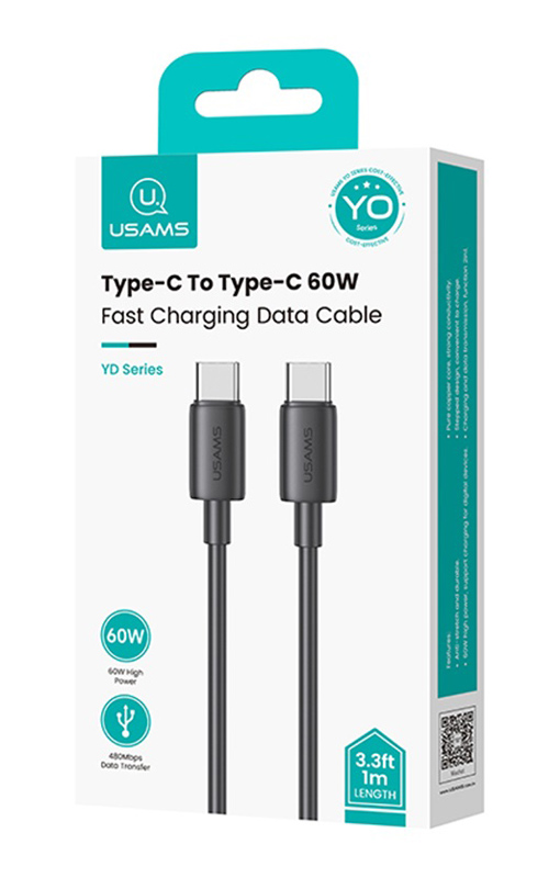 USAMS καλώδιο USB-C US-SJ711, 60W, 480Mbps, 1m, μαύρο