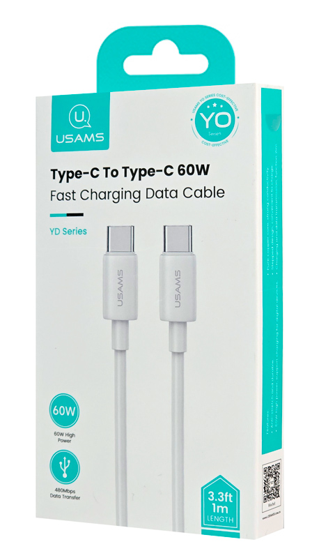 USAMS καλώδιο USB-C US-SJ711, 60W, 480Mbps, 1m, λευκό