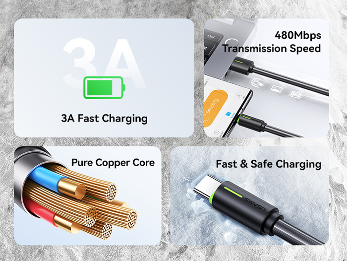 USAMS καλώδιο USB-C σε USB US-SJ732, 3A, 480Mbps, 1m, μαύρο