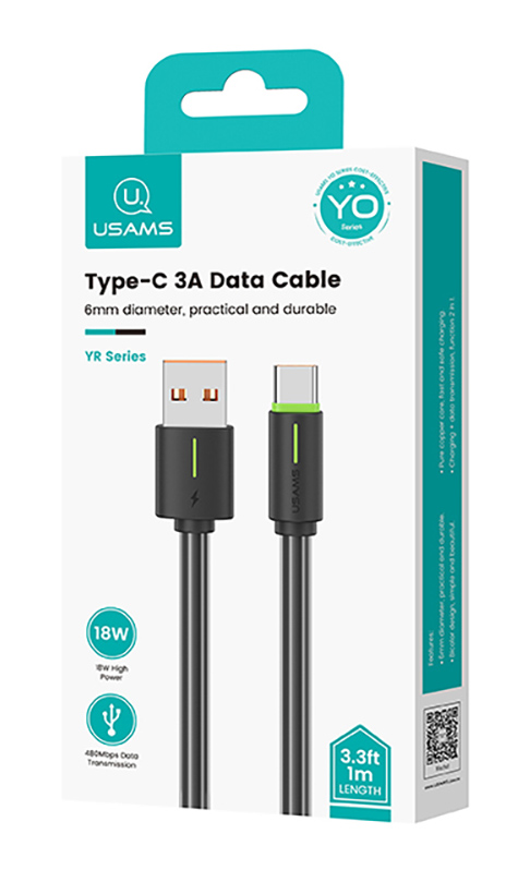 USAMS καλώδιο USB-C σε USB US-SJ732, 3A, 480Mbps, 1m, μαύρο