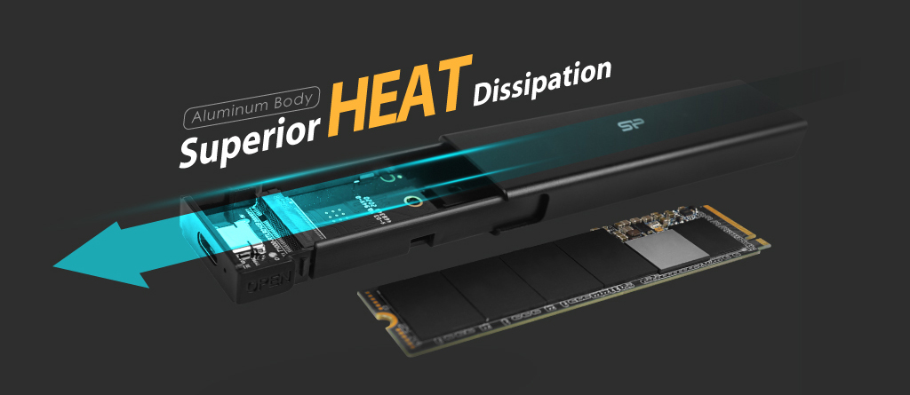 SILICON POWER θήκη για M.2 PCIe NVMe/SATA SSD PD60, tool free, 10Gbps, μαύρη