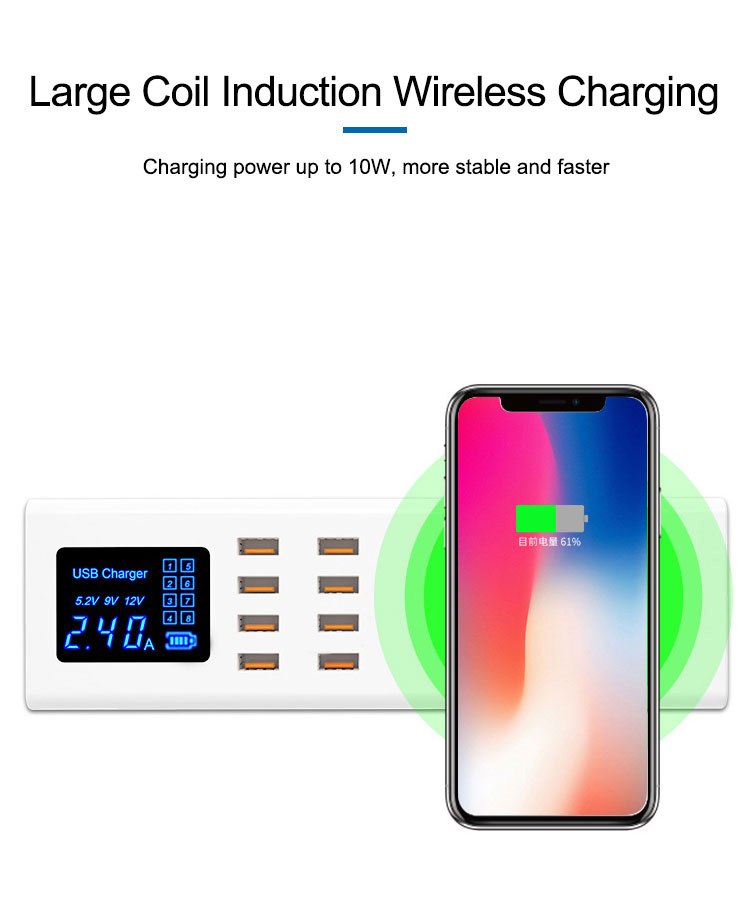 SUNSHINE σταθμός φόρτισης SS-309WD, 8x USB 8A, wireless 10W, λευκός