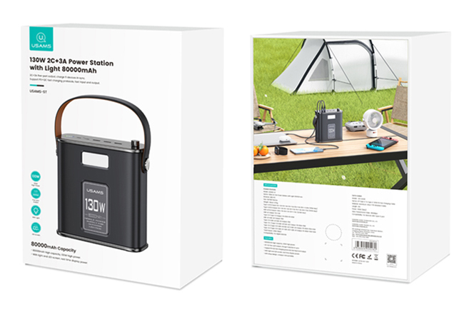 USAMS σταθμός φόρτισης USAMS-ST, καλώδιο, 5 έξοδοι, 130W 80000mAh, μαύρο