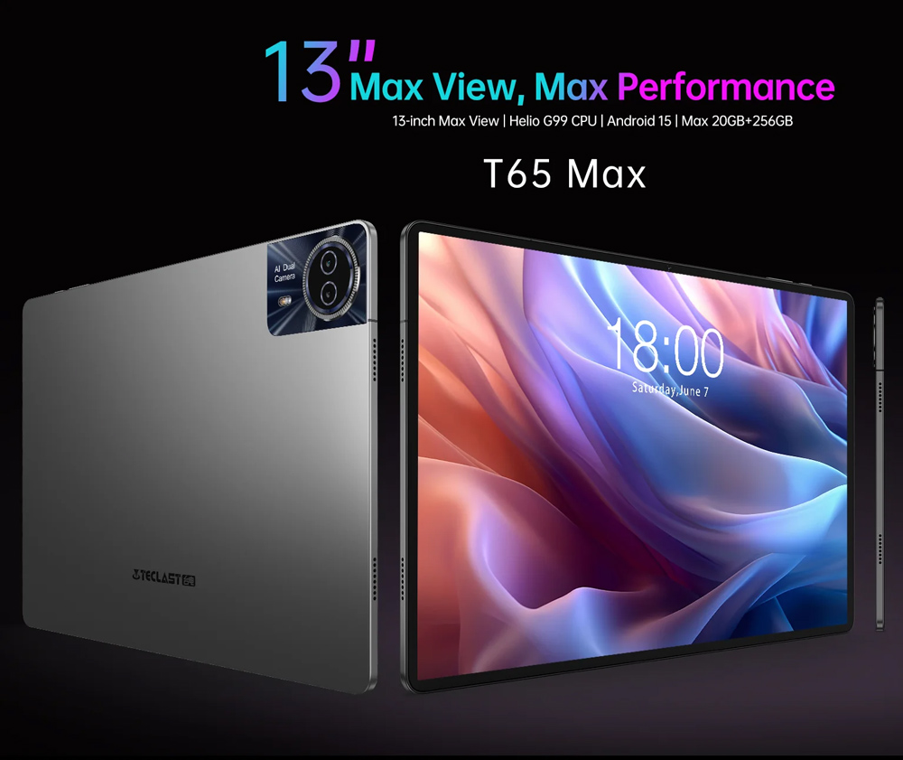 TECLAST tablet T65 Max, 13″, 8/256GB, 4G, Android 15, 10000mAh, γκρι