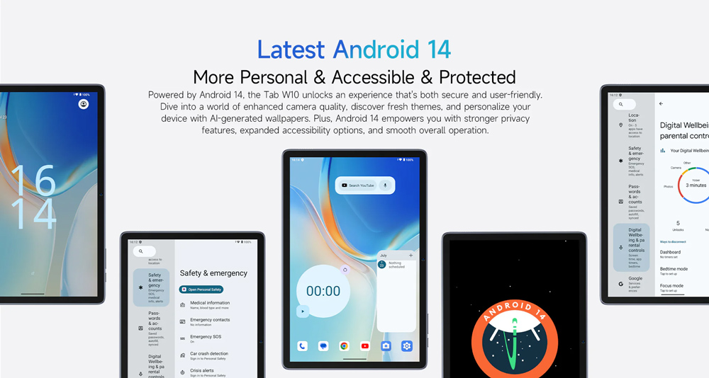 ULEFONE tablet Tab W10, 10.1″ HD+, 4/128GB, 6600mAh, Android 14, γκρι