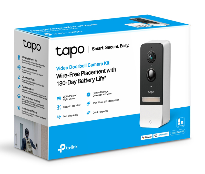 TP-LINK smart κουδούνι με κάμερα Tapo D230S1, Wi-Fi 2K, 6700mAh, Ver 1.0
