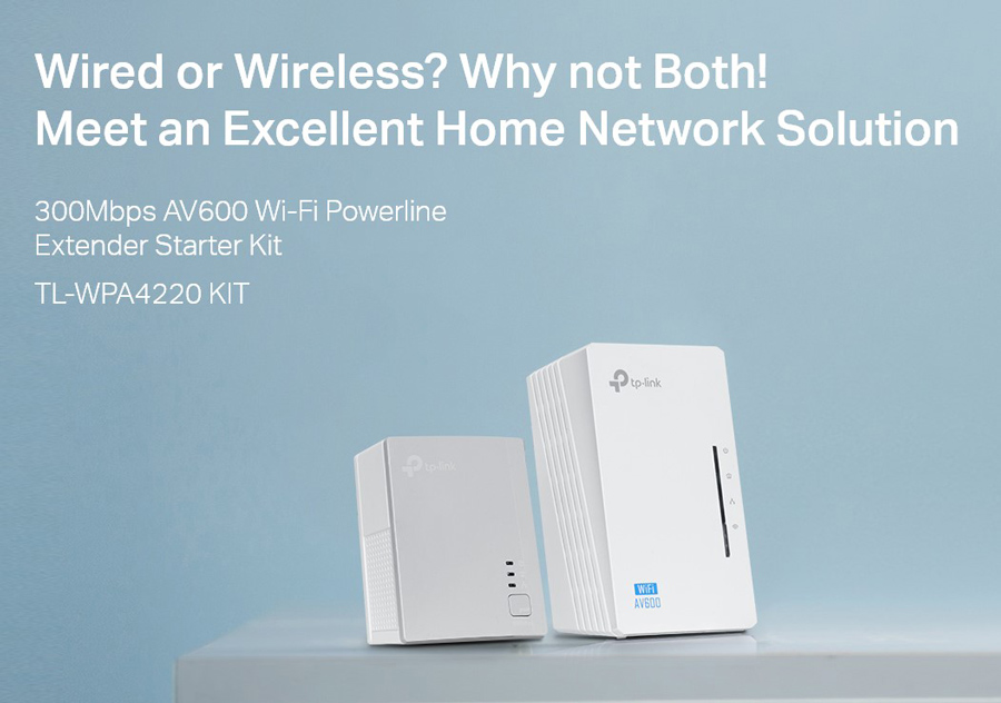 TP-LINK Wi-Fi AV600 Powerline Extender Kit TL-WPA4220, 300Mbps, Ver. 4.0