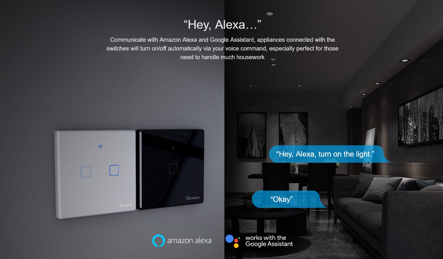 SONOFF smart διακόπτης ΤΧ-T2EU2C, αφής, Wi-Fi, διπλός, λευκός