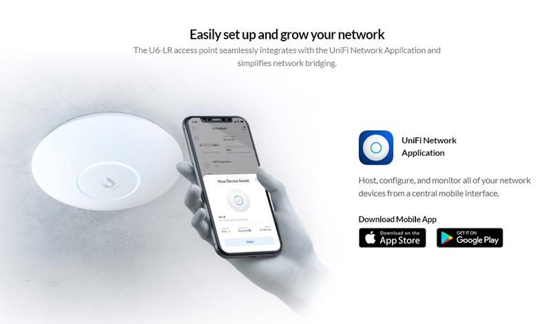 UBIQUITI Access Point UniFi U6-LR, 3000Mbps, Wi-Fi 6, 4×4 MU-MIMO, PoE+
