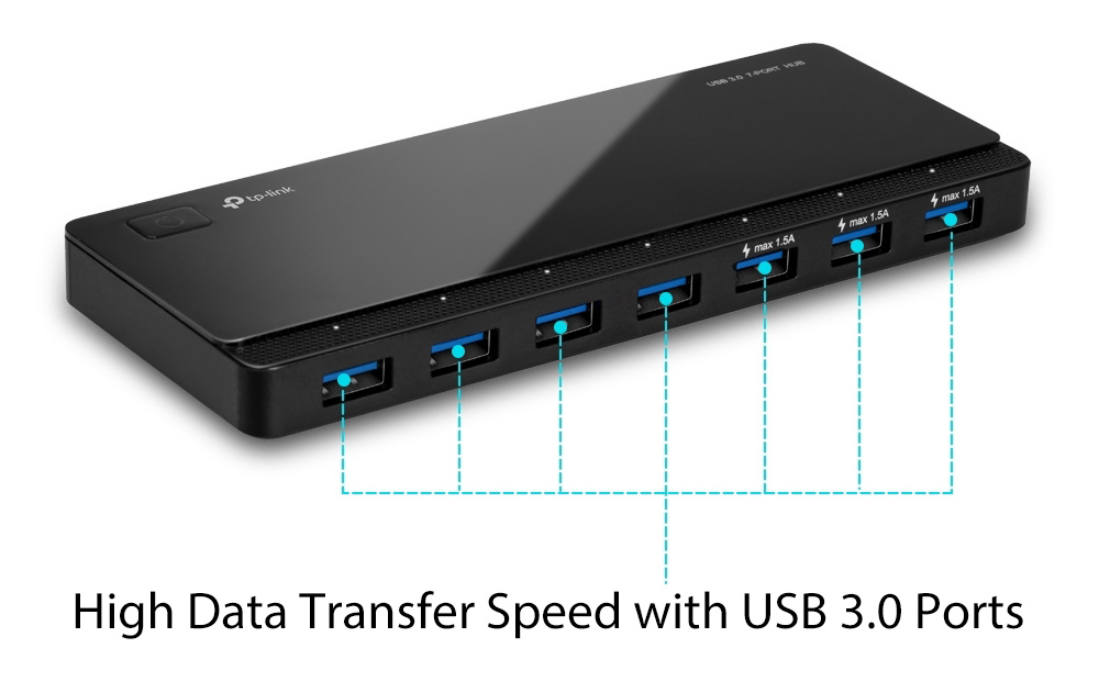 TP-LINK USB hub UH700, 7x θυρών, 5Gbps, 5V/1.5A, USB σύνδεση, μαύρο