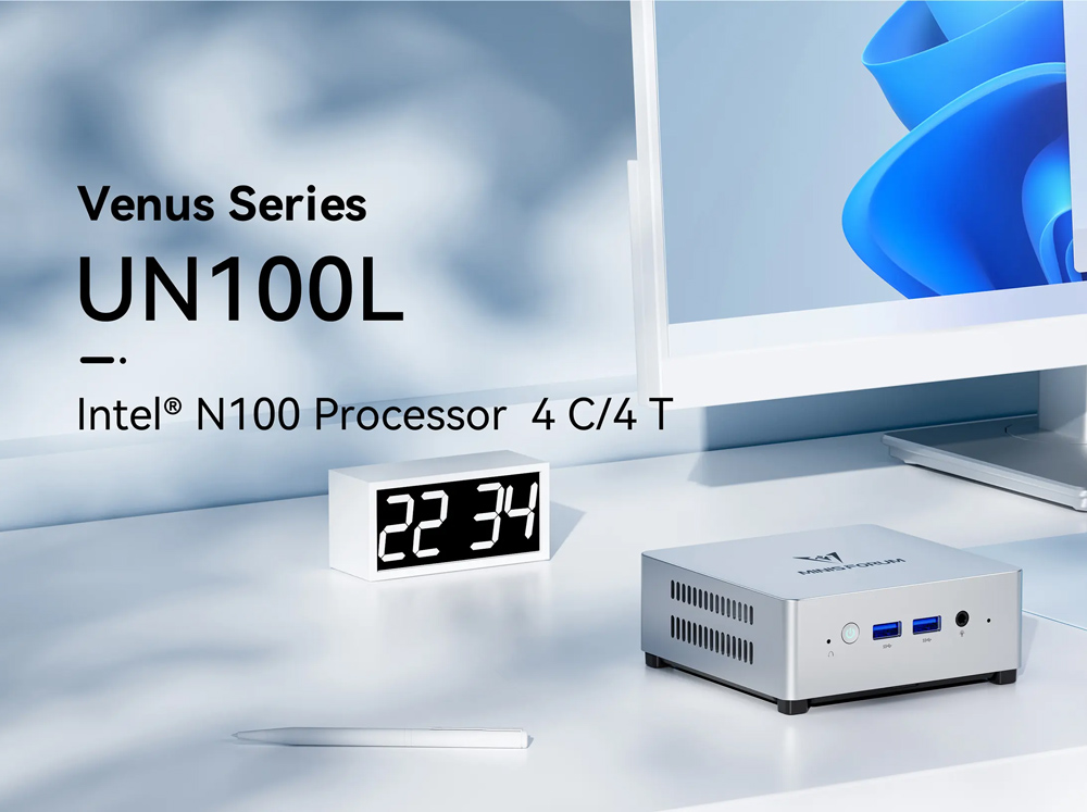 MINISFORUM mini PC UN100L, Intel CPU N100, 16/512GB SSD, Windows 11 Pro