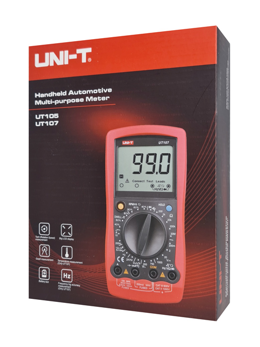 UNI-T ψηφιακό πολύμετρο αυτοκινήτων UT107, RPM/Dwell, test μπαταρίας