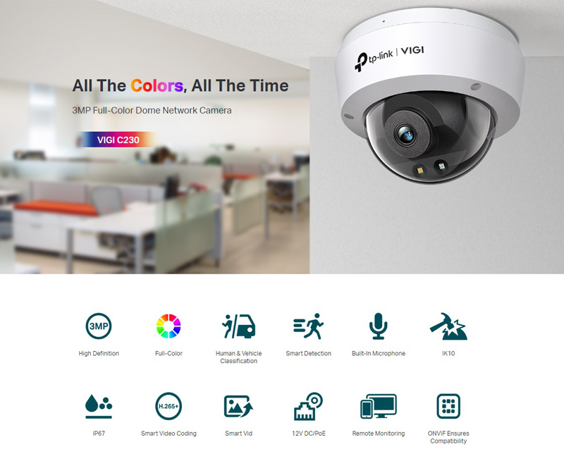 TP-LINK IP κάμερα VIGI C230, 4mm, 3MP, PoE, IP67/IK10, Ver. 1.0