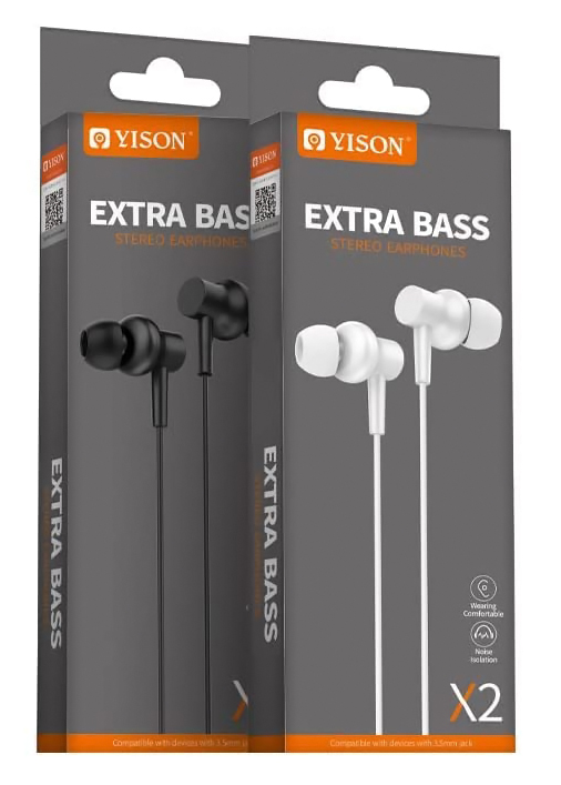YISON earphones με μικρόφωνο X2, 3.5mm σύνδεση, Φ10mm, 1.36m, μαύρα