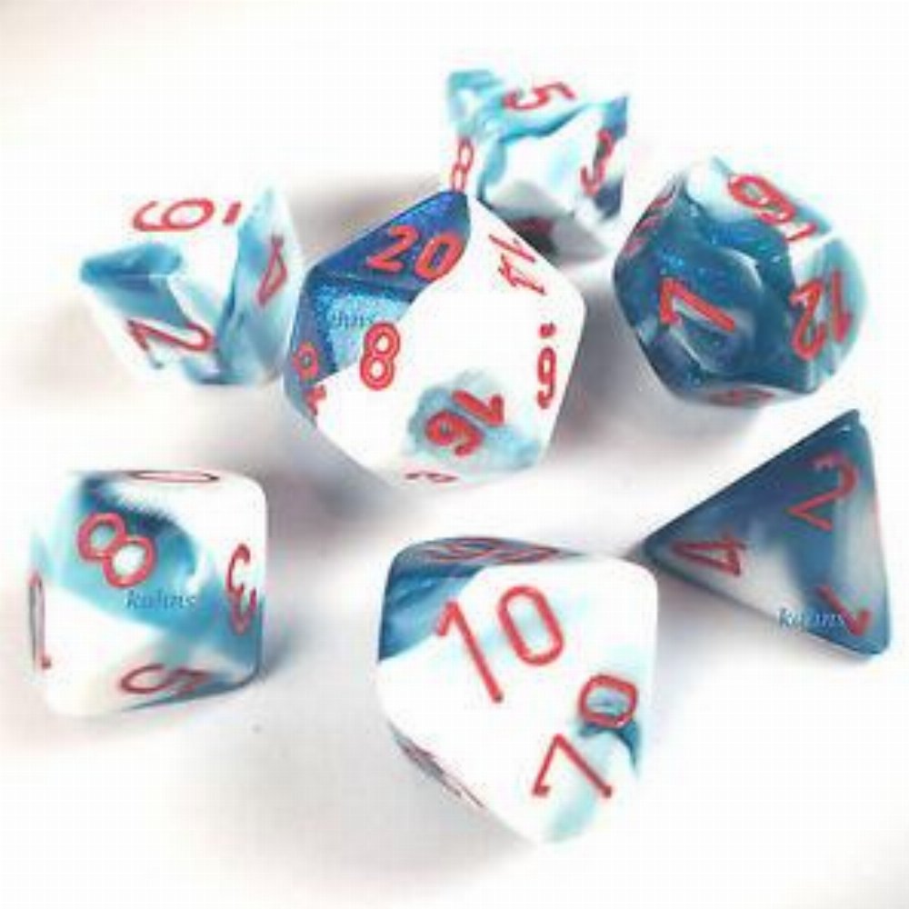 Σετ Ζάρια – 7 Dice Set Gemini Polyhedral Blue-White with Red