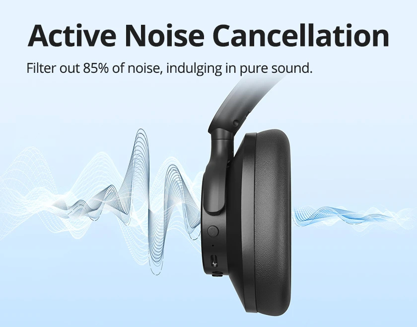 TRONSMART headphones Sounfii Q20, ασύρματα & ενσύρματα, ANC, Φ40mm, 500mAh, μαύρα