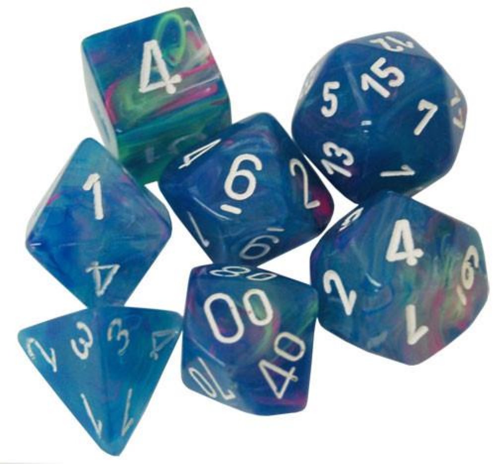 Σετ Ζάρια – 7 Dice Set Festive Polyhedral Waterlilly with White