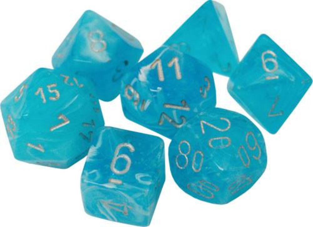 Σετ Ζάρια – 7 Dice Set Luminary Polyhedral Sky with Silver (Glow in the Dark)