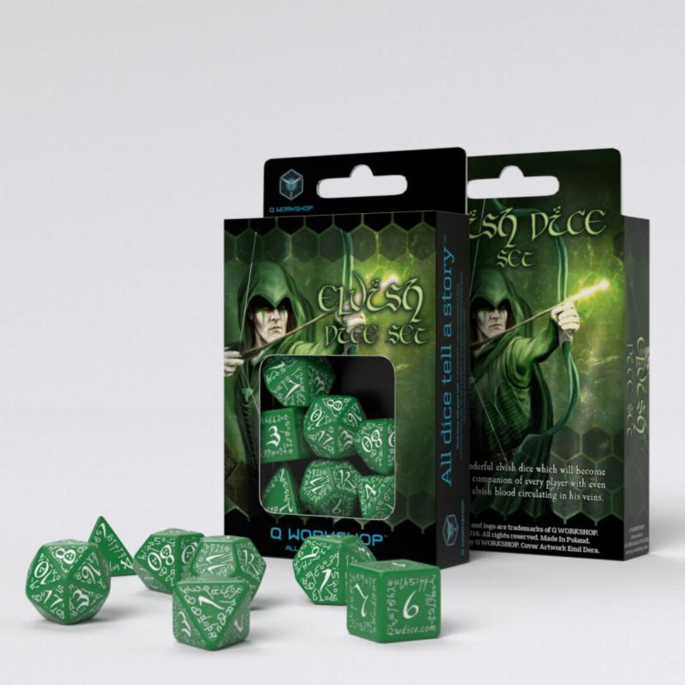 Σετ Ζάρια – Elven Dice Set – Green and White