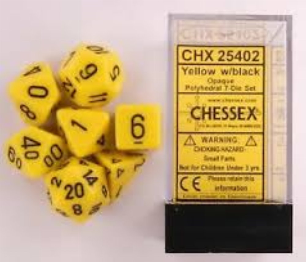 Σετ Ζάρια – 7 Dice Set Opaque Polyhedral Yellow with Black