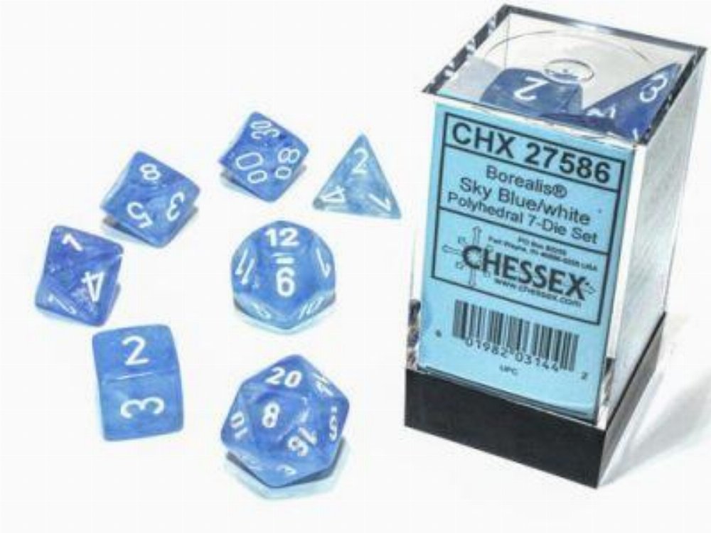 Σετ Ζάρια – 7 Dice Set Borealis Luminary Royal Blue with White
