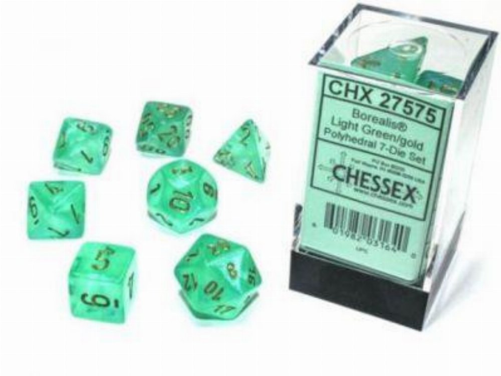Σετ Ζάρια – 7 Dice Set Borealis Luminary Light Green with Gold