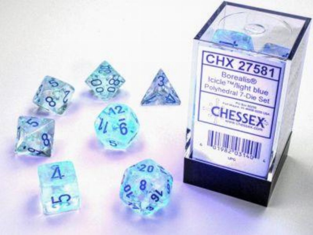 Σετ Ζάρια – 7 Dice Set Borealis Luminary Icicle with Light Blue