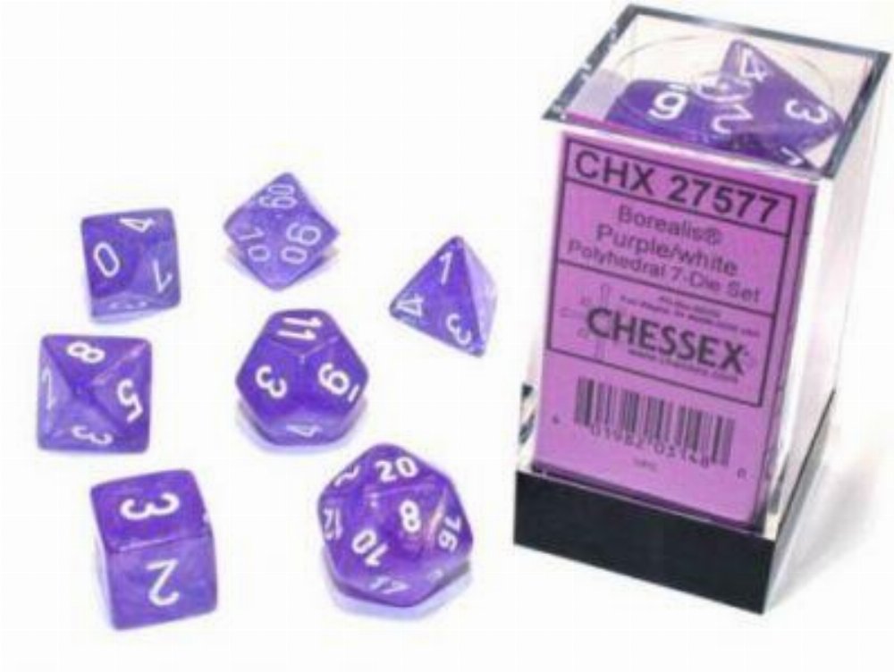 Σετ Ζάρια – 7 Dice Set Borealis Luminary Purple with White