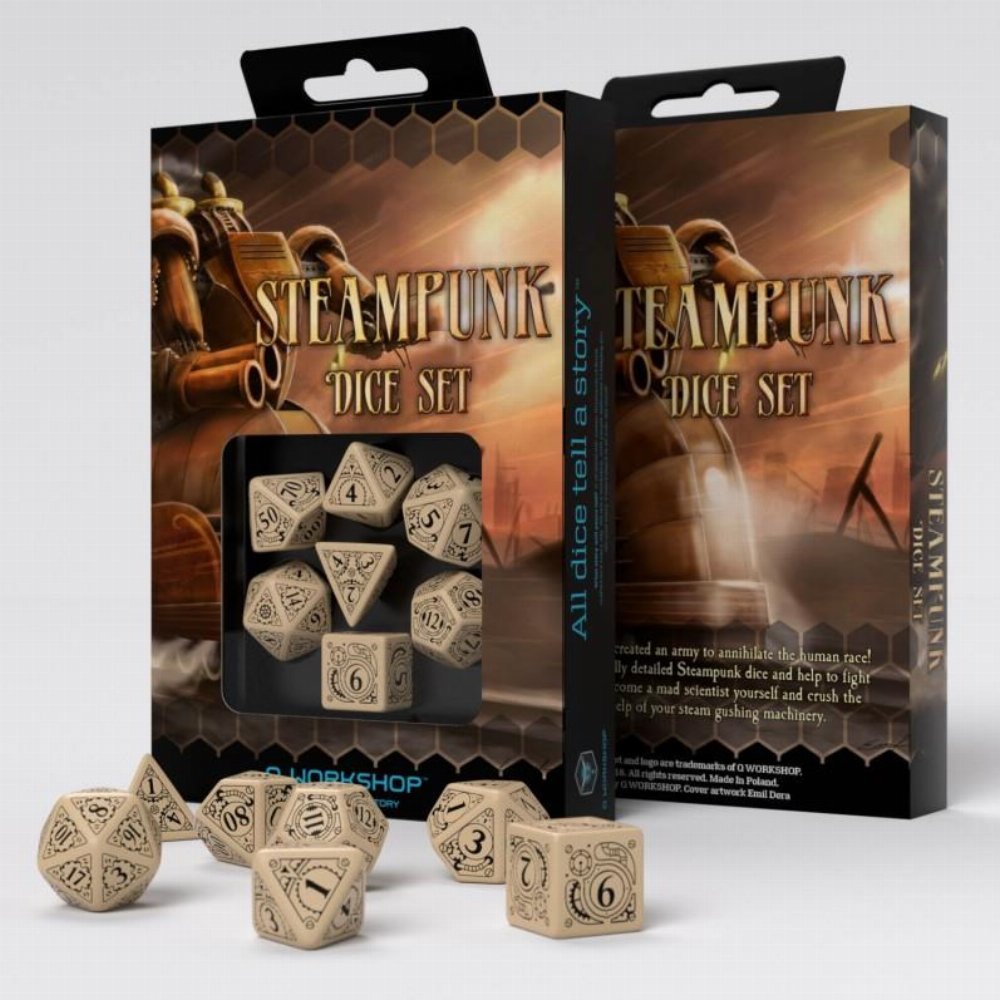 Σετ Ζάρια – Steampunk Dice Set – Beige and Black