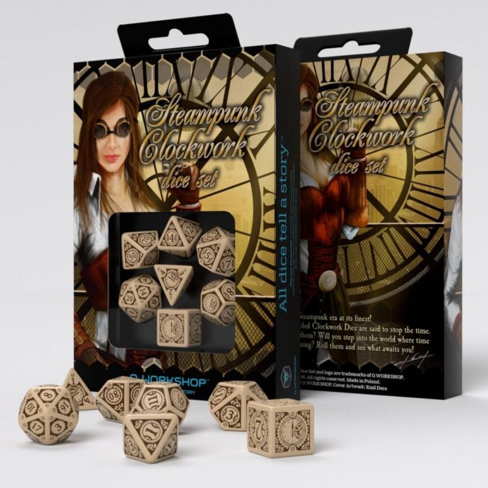 Σετ Ζάρια – Steampunk: Clockwork Dice Set – Beige and Brown