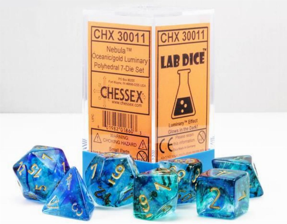 Σετ Ζάρια – 7 Dice Set Nebula Luminary Oceanic with Gold