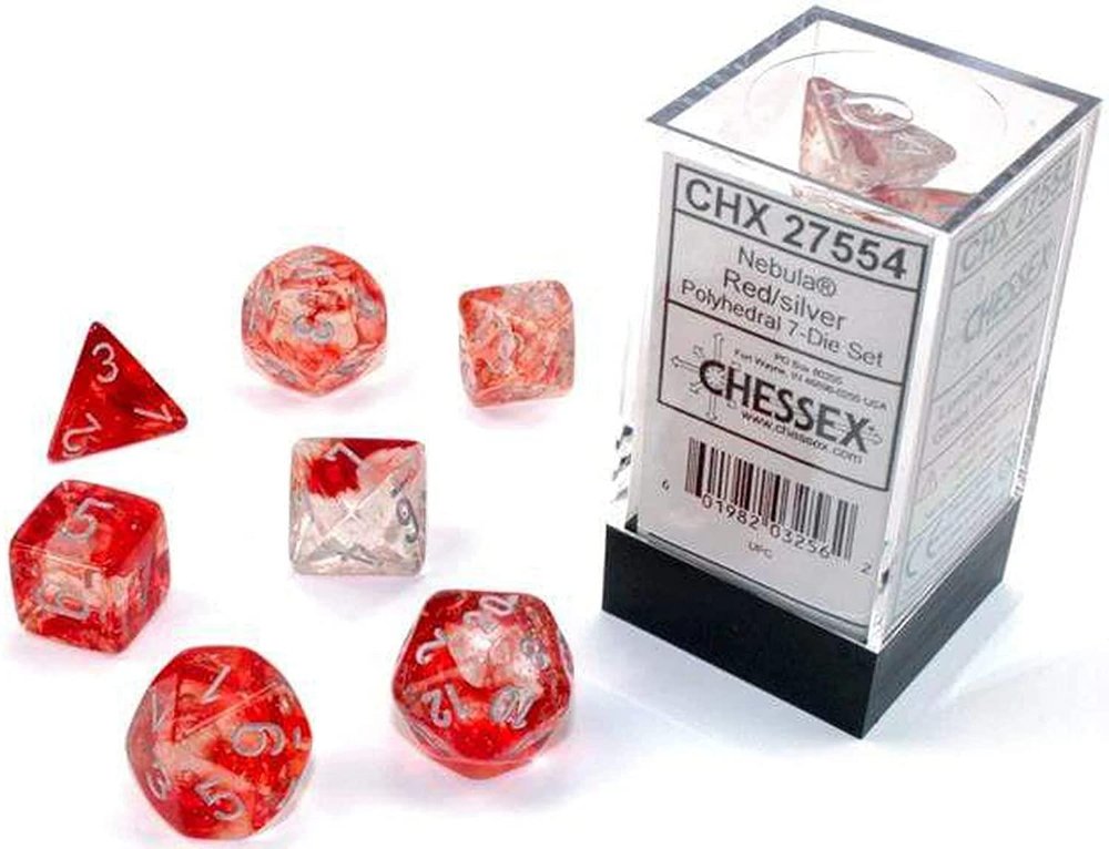 Σετ Ζάρια – 7 Dice Set Nebula Luminary Red with Silver