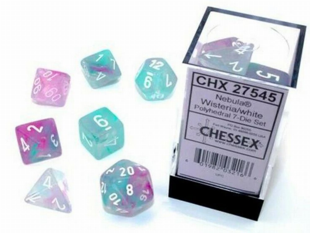 Σετ Ζάρια – 7 Dice Set Nebula Luminary Wisteria with White