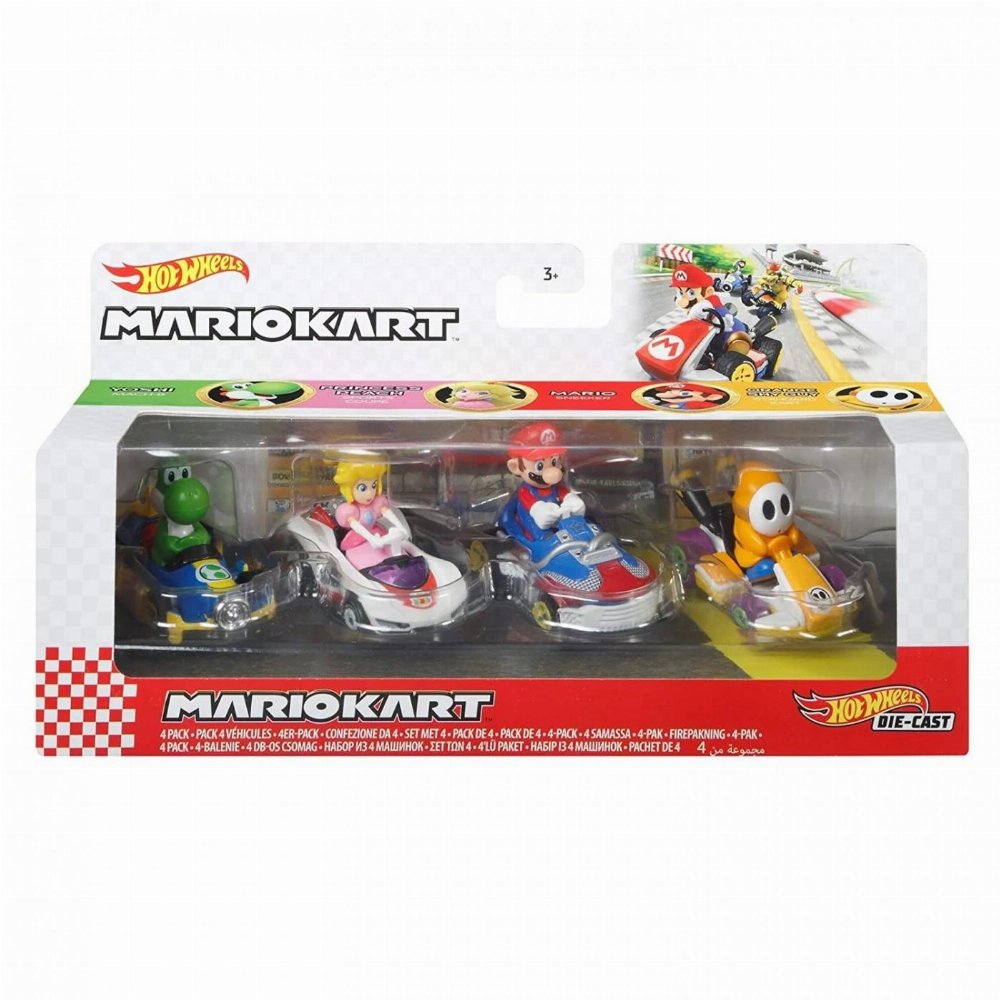 Hot Wheels – Mario Kart: Σετ των 4 Αυτοκινήτων (Mario, Princess Peach, Yoshi, Shy Guy)