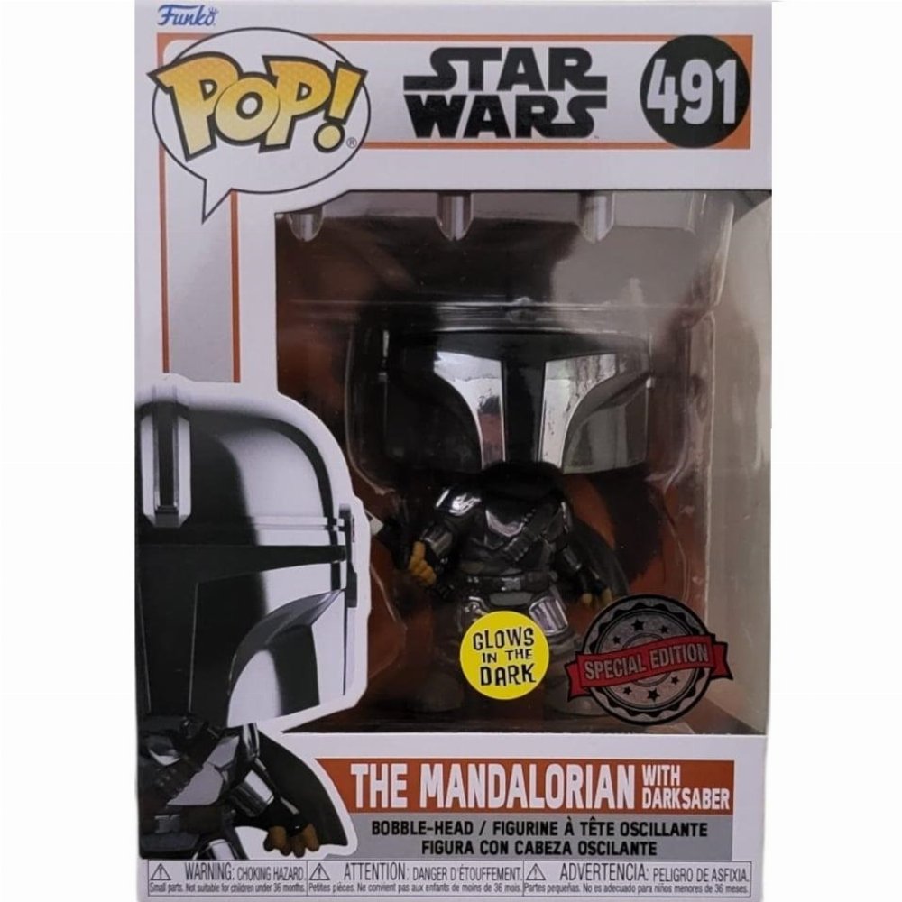 Φιγούρα Funko POP! Star Wars: The Mandalorian – Mando with Darksaber (GITD) #491 (Exclusive)