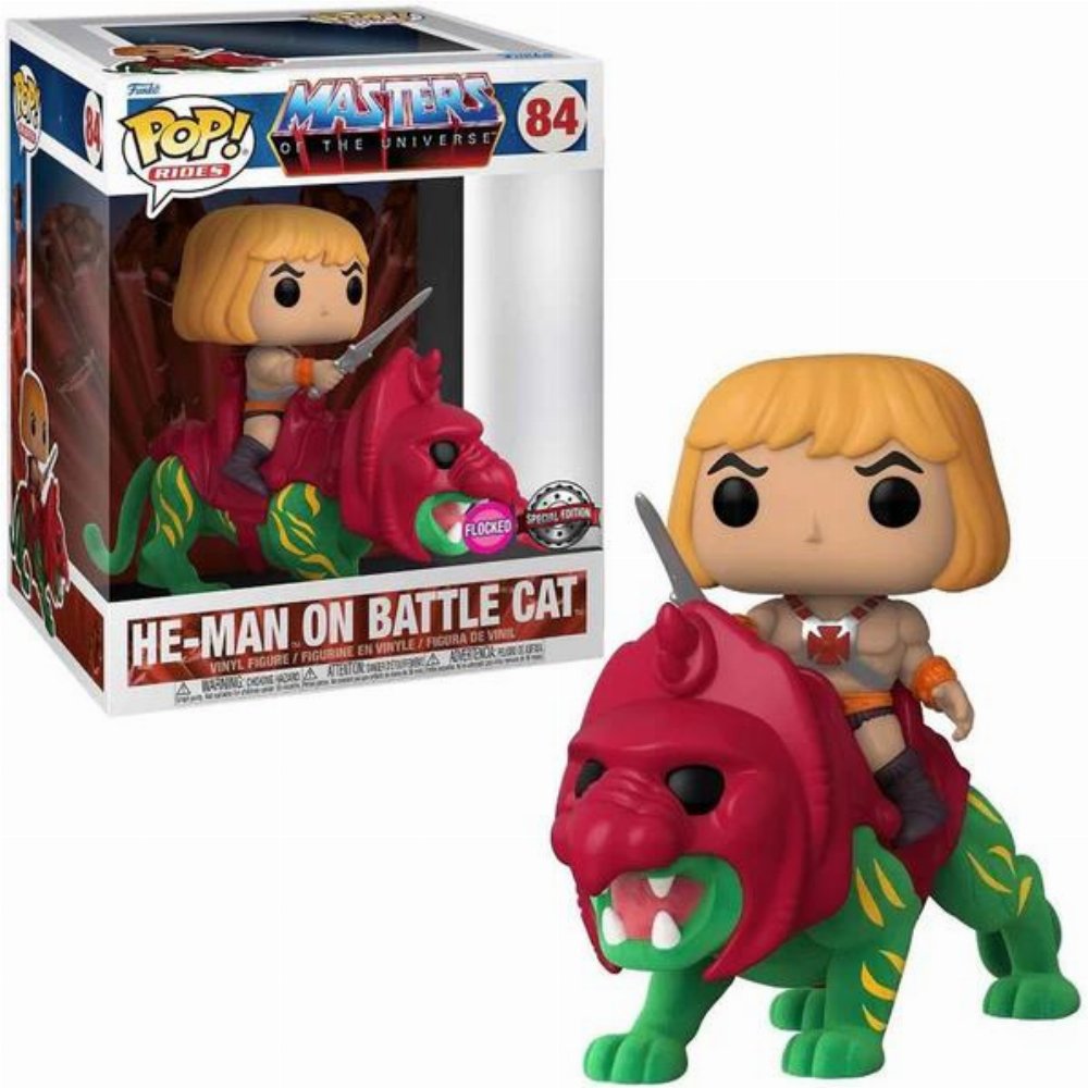 Φιγούρα Funko POP! Rides: Masters of the Universe – He-Man on Battle Cat (Flocked) #84 (Exclusive)