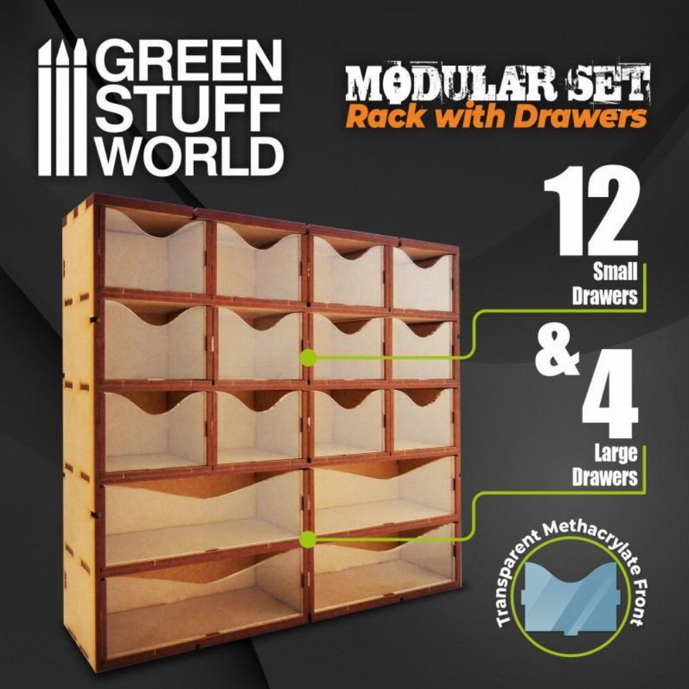 Green Stuff World – MDF Rack with Drawers (Vertical)