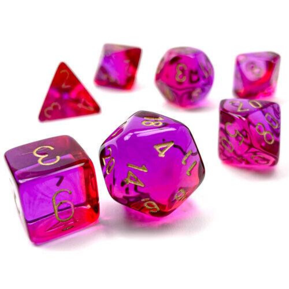 Σετ Ζάρια – 7 Dice Set Gemini Translucent Polyhedral Red-Violet with Gold