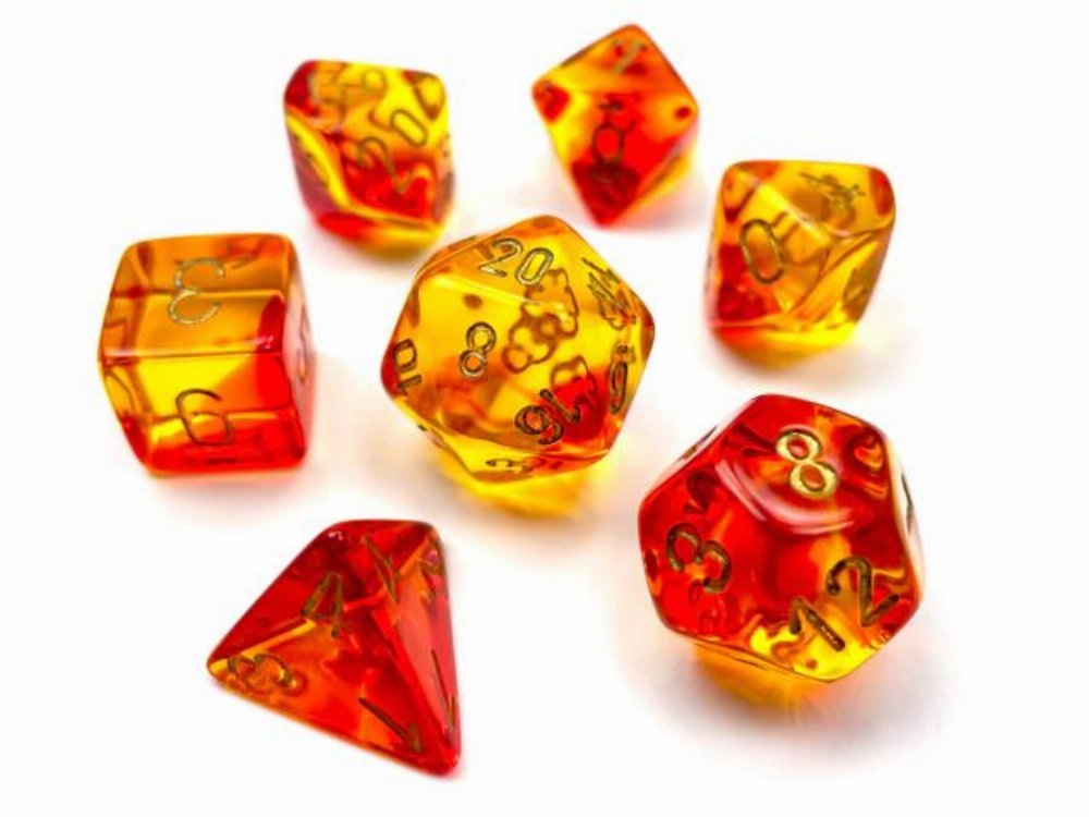 Σετ Ζάρια – 7 Dice Set Gemini Translucent Polyhedral Red-Yellow with Gold