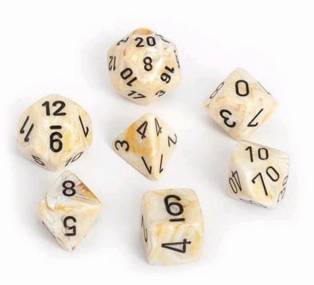 Σετ Ζάρια – 7 Dice Set Marble Polyhedral Ivory with Black