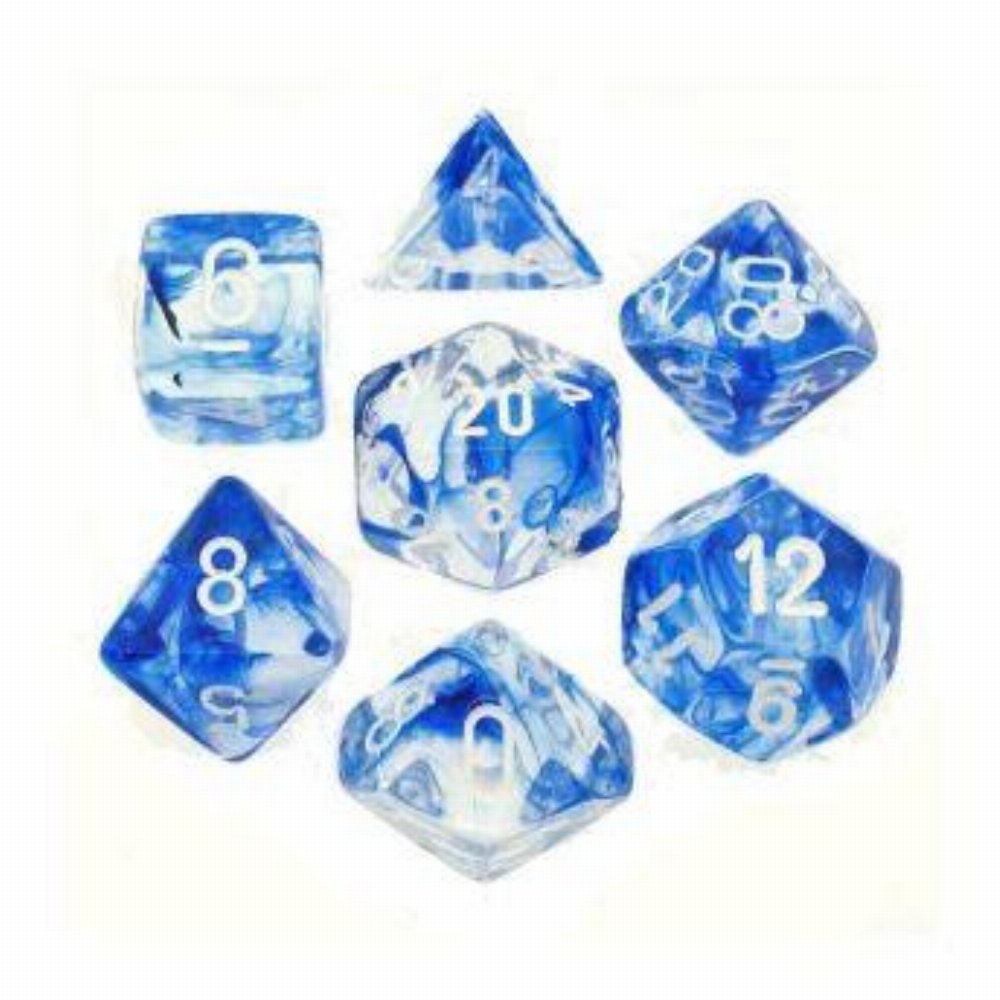 Σετ Ζάρια – 7 Dice Set Nebula Polyhedral Dark Blue with White