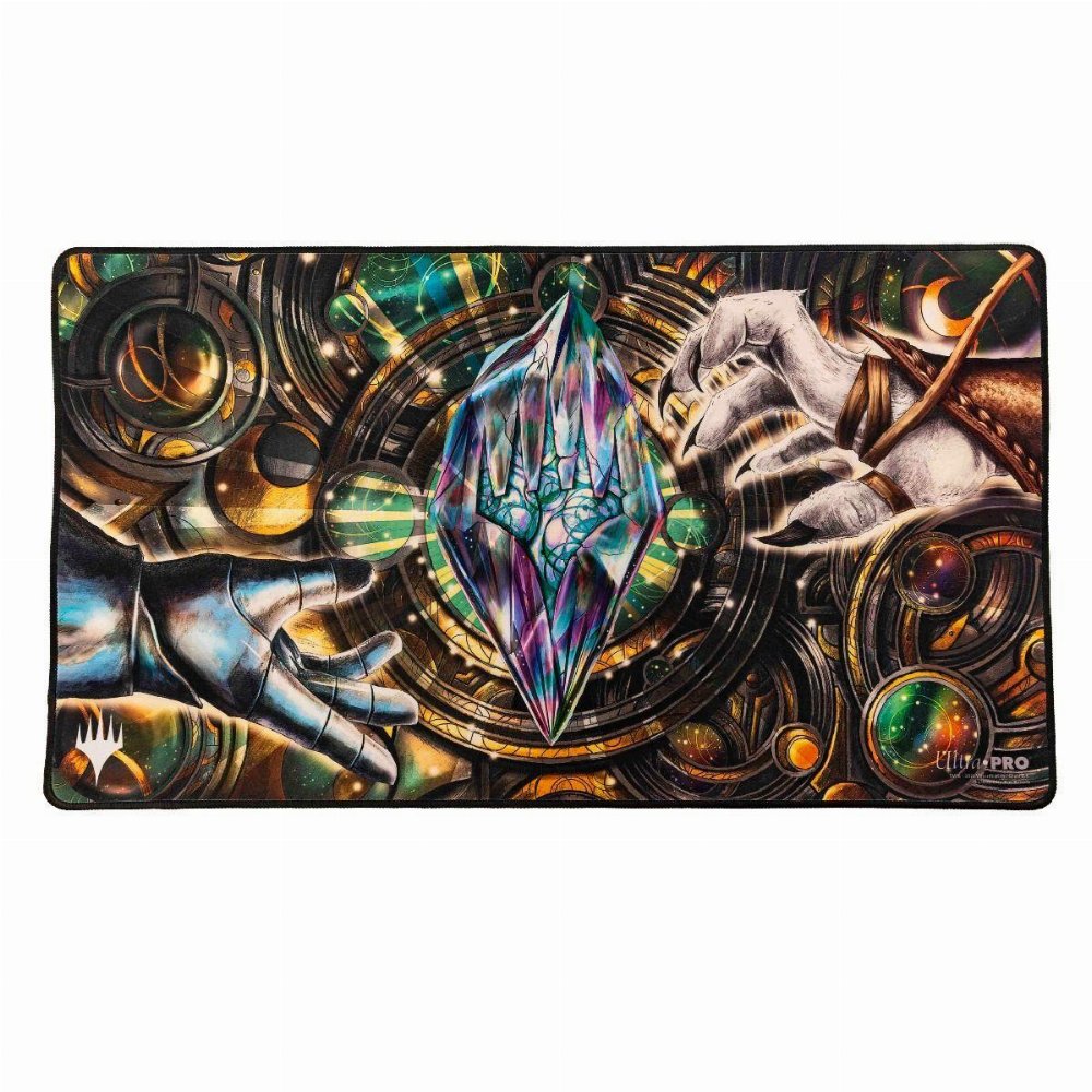 Ultra Pro Black Stitched Playmat – Dominaria United (Stained Glass Planeswalker Symbol)