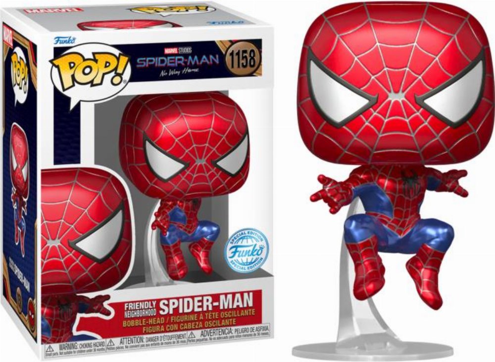 Φιγούρα Funko POP! Marvel: Spider-Man No Way Home – Spider-Man Friendly Neighborhood (Leaping) (Metallic) #1158 (Exclusive)