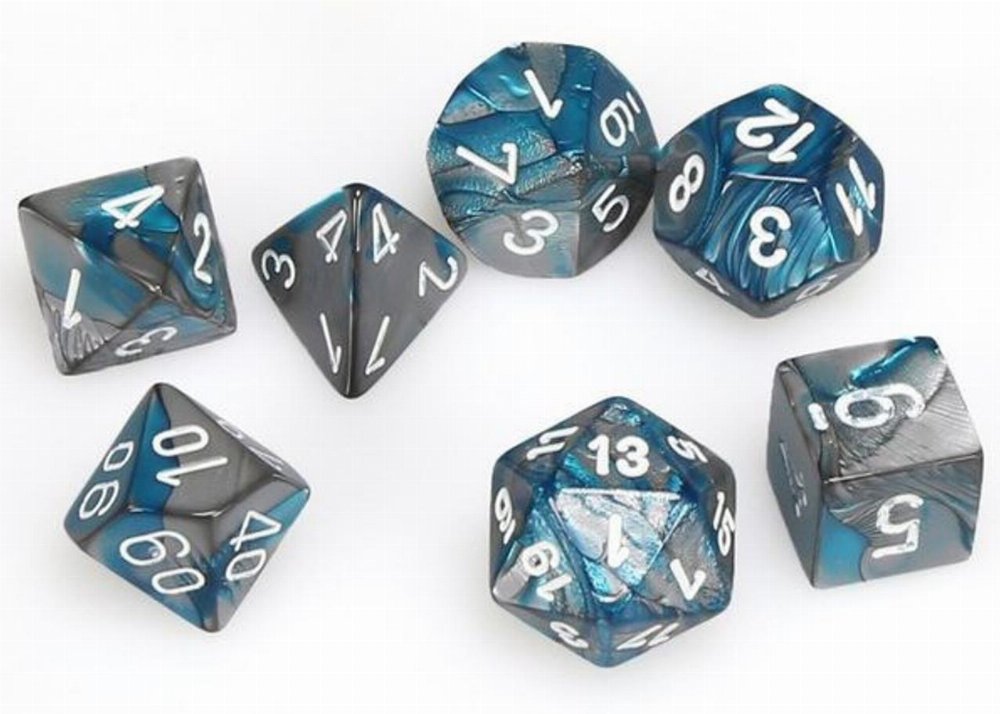 Σετ Ζάρια – 7 Mini Dice Set Polyhedral Gemini Steel with Teal/White